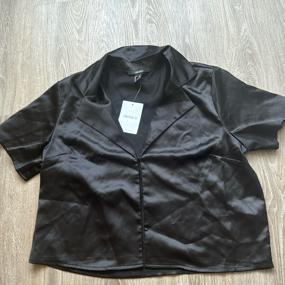 Black crop silk top